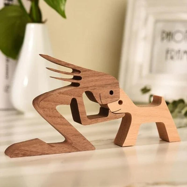 Pet Lover Gifts Wood Sculpture Family & Puppy Wooden Crafts Table Ornaments