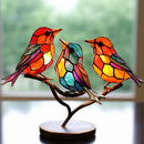 Birds on Branches Stained Acrylic Ornaments, Double Sided Multicolor Style