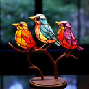 Birds on Branches Stained Acrylic Ornaments, Double Sided Multicolor Style