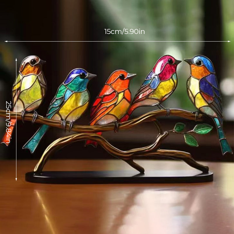 Birds on Branches Stained Acrylic Ornaments, Double Sided Multicolor Style