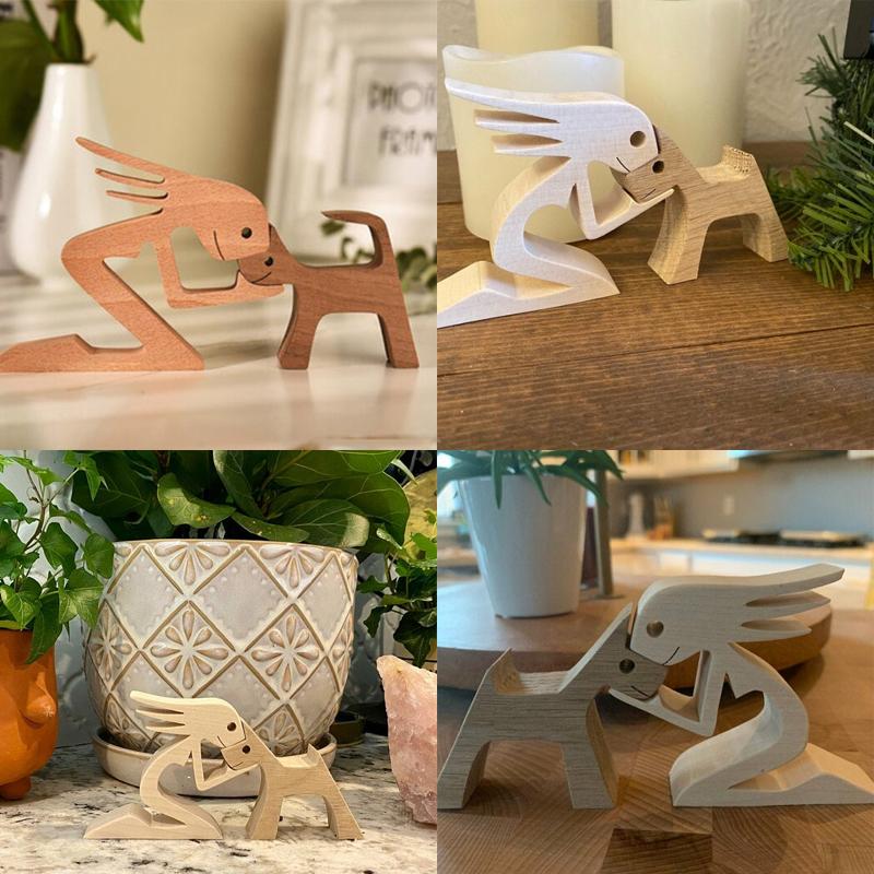 Pet Lover Gifts Wood Sculpture Family & Puppy Wooden Crafts Table Ornaments