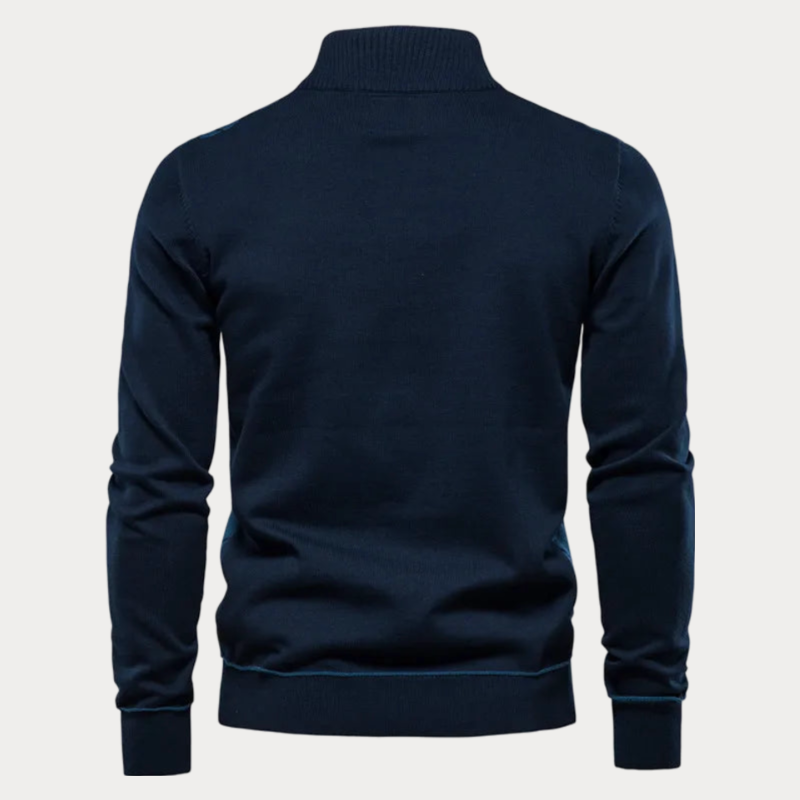 Cozy cotton zippered mock neck sweater for men