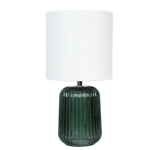 Mini Green Glass Stripe Table Lamp, 12.75″