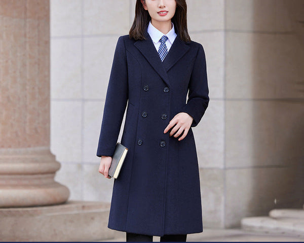 Double breasted long sleeve coat jacket for women