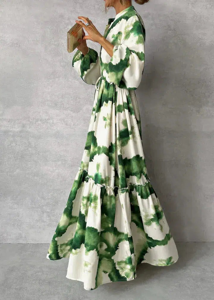 Elna Green Maxi Dress – Elegant & Flowy Long-Sleeve Dress