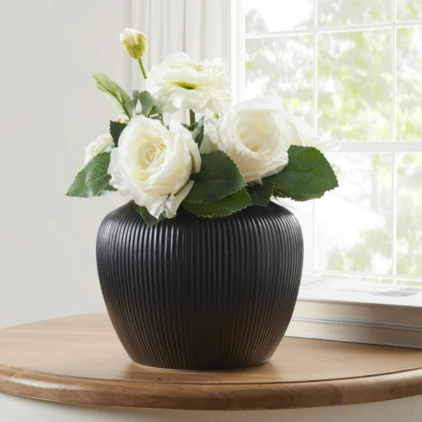 Textured Black Stoneware Vase