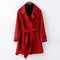 Women's Tailored Coat - Wool Blend - Belted Waist - Wide Lapel - Mid Length Elegant