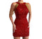 Women's Sleeveless Party Dress - Fitted Silhouette - Sequined - Elegant Drape Detail