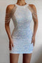 Women's Sleeveless Party Dress - Fitted Silhouette - Sequined - Elegant Drape Detail